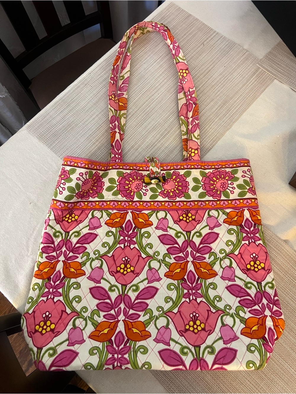 Vera Bradley Lilli Bell Floral Quilted Tote Bag in Pink and Orange